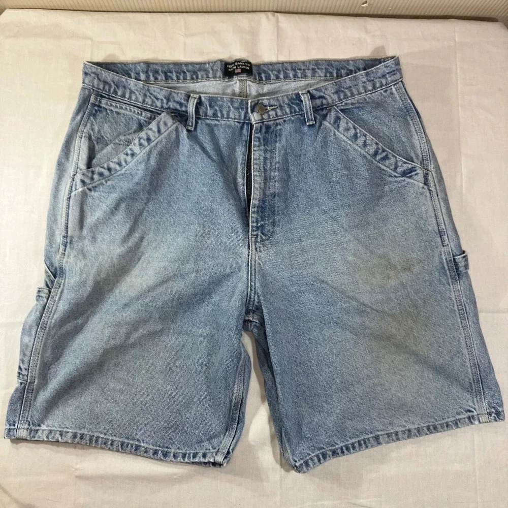 Polo Jeans Co Ralph Lauren Mens 38 Carpenter Shorts Light Wash Blue Denim Y2K